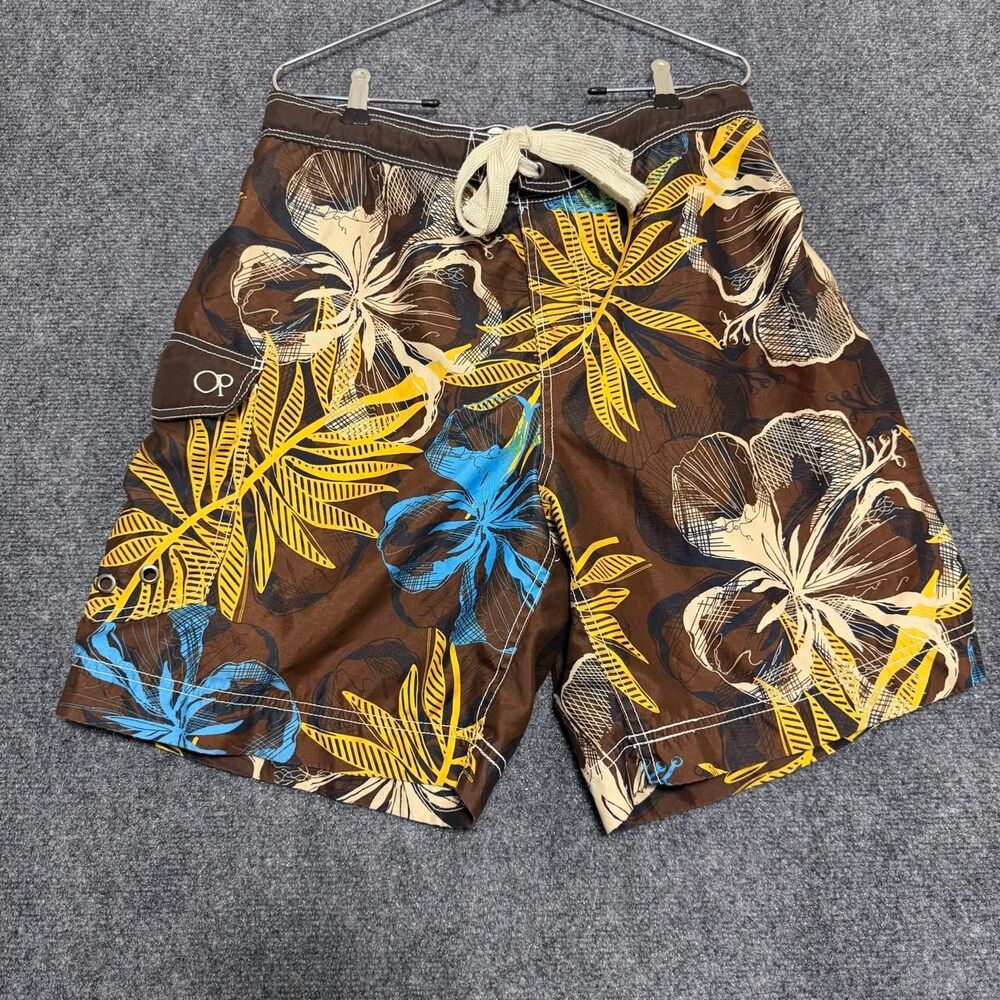 Y2K OP Ocean Pacific Floral Brown Swimtrunks Size L